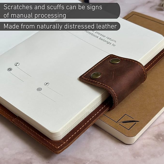 Vintage Logbook Inspired Refillable Leather Journal – A5 8x5 Notebook for Men and Women, 2 Premium Inserts (Lined & Blank), 400 Pages of 100gsm Ink-Proof Paper - Reusable Cover Writing Journal