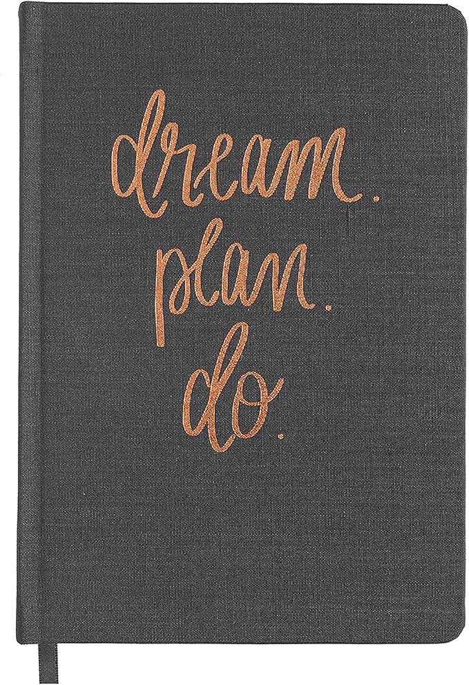 Sweet Water Decor Dream Plan Do Motivational Journal - Grey Fabric Journal with Rose Gold Details and Ribbon Bookmark - Motivational Notebook Inspirational Lined Journal for Work and School