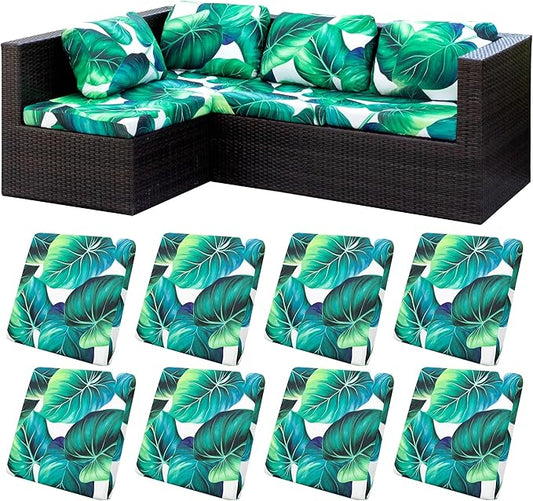 8 Pcs Stretch Patio Cushion Covers,Outdoor Couch Covers Replacement,Outdoor Couch & Sofa Slipcovers,for Patio Furniture Cushion Covers,Washable Reusable Furniture Protector (Green Leaf, Cover Only)