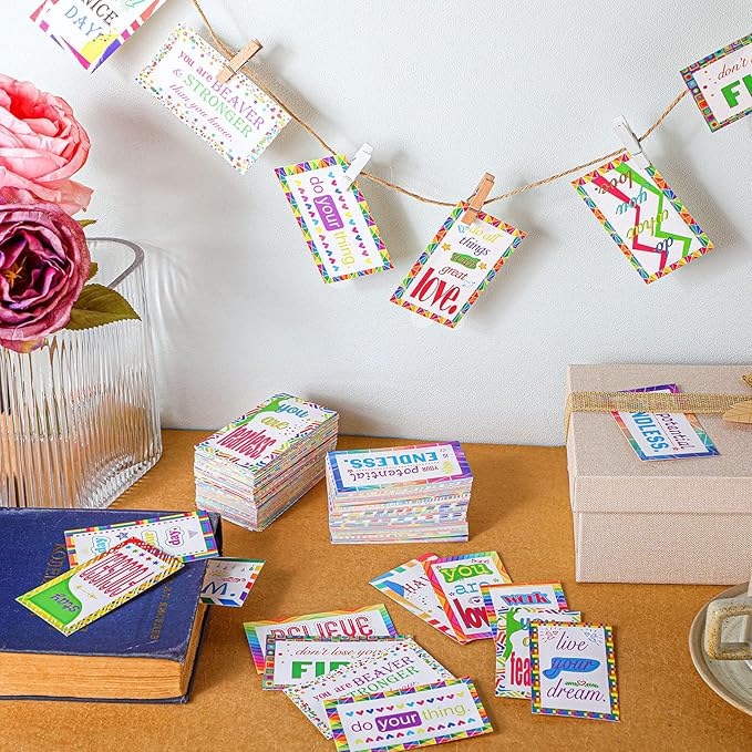 Jinei 300 Inspirational Affirmation Cards Positive Motivational Cards Small Mini Encouragement Quotes for Women Church End of the Year Teacher Gifts(Rainbow Style)