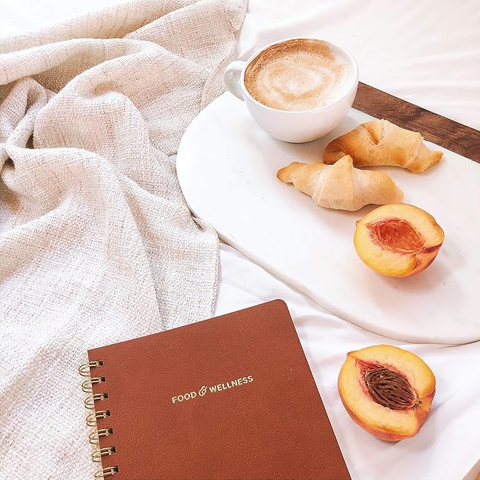 Kunitsa Co. Food and Exercise Journal for Women - Track Meals, Nutrition, and Weight Loss, 90 Days, Walnut Brown, 8.5 x 6 Inches