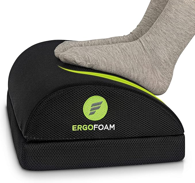 ErgoFoam Adjustable Foot Rest for Added Height - Mesh Orthopedic Teardrop Design - Large Premium Under Desk Foot Rest - Most Comfortable for Lumbar, Back, Knee Pain (Black)