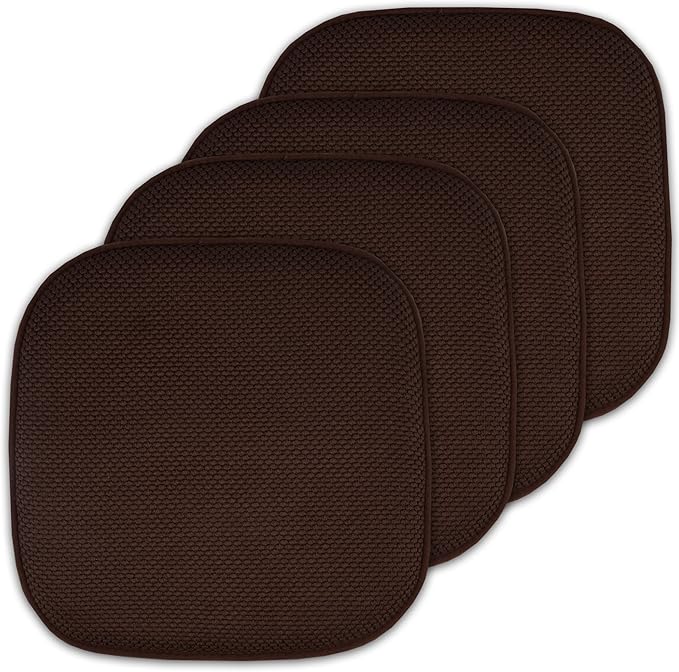 4 Pack Memory Foam Honeycomb Nonslip Back 16" x16" Chair/Seat Cushion Pad, Brown