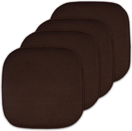4 Pack Memory Foam Honeycomb Nonslip Back 16" x16" Chair/Seat Cushion Pad, Brown