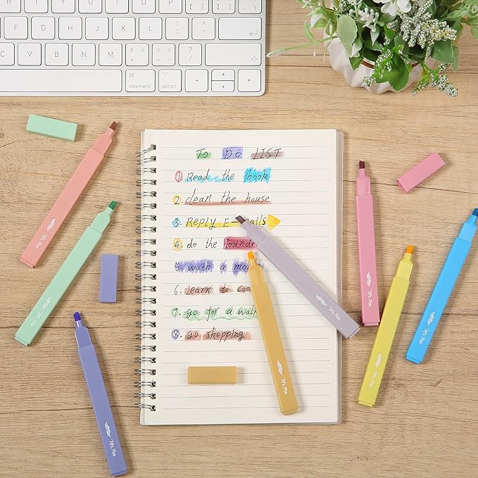 Mr. Pen Aesthetic Highlighters, 8 pcs, Chisel Tip, Assorted Colors, No Bleed Bible Highlighters