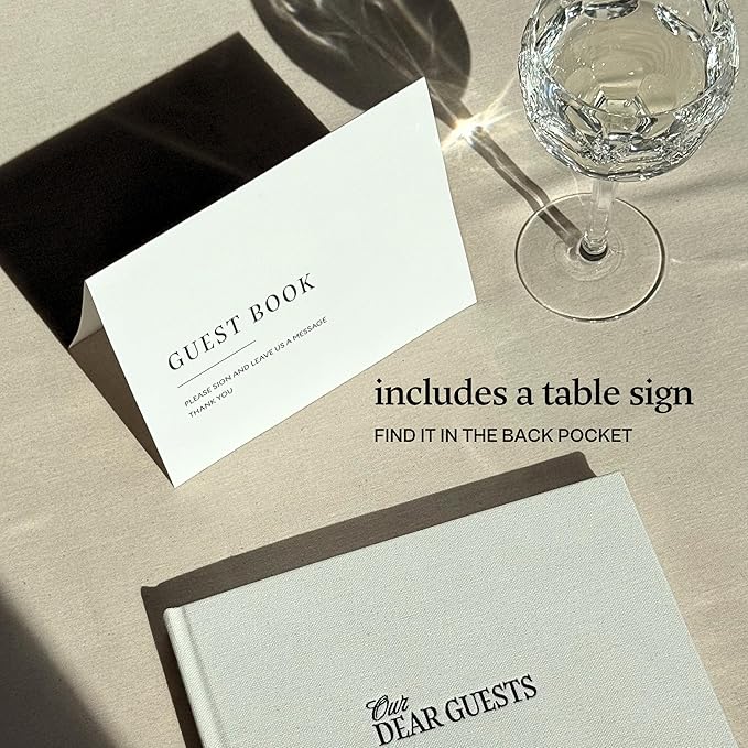 Kunitsa Co. Wedding Guest Book - Blank Sign in Book for Special Occasions, Oat Linen Cover