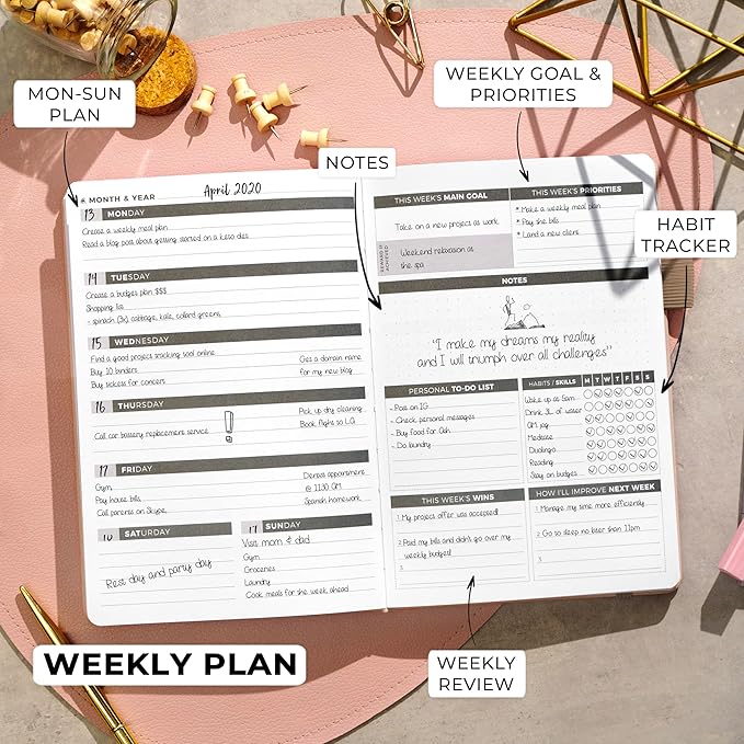 Clever Fox Planner – Undated Weekly & Monthly Planner for Productivity, Time Management & Goals – Organizer Journal – A5 (Pearl)