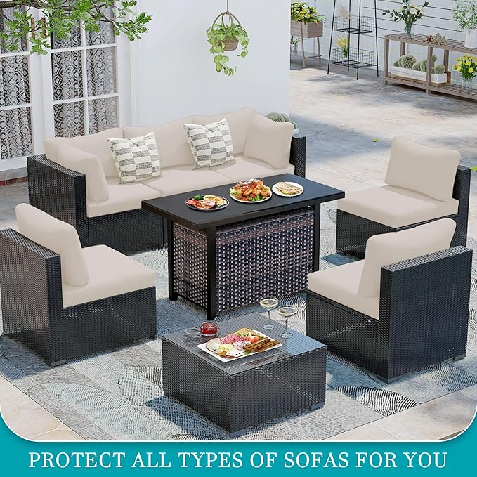 12Pcs Stretch Patio Cushion Covers,Outdoor Couch Cushion Covers Replacement,Outdoor Sofa Covers Patio Slipcovers Couch Cover,Washable Furniture Cover (Beige,Cover Only)