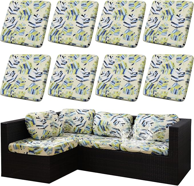 8Pcs Stretch Patio Cushion Covers Outdoor Cushion Cover, Jacquard Stretch Cushion Covers, Cover Replacement, Outdoor Sofa Covers, Washable Furniture Couch Cushion Cover (Yellow Maple)