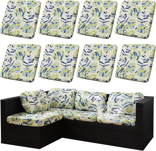 8Pcs Stretch Patio Cushion Covers Outdoor Cushion Cover, Jacquard Stretch Cushion Covers, Cover Replacement, Outdoor Sofa Covers, Washable Furniture Couch Cushion Cover (Yellow Maple)