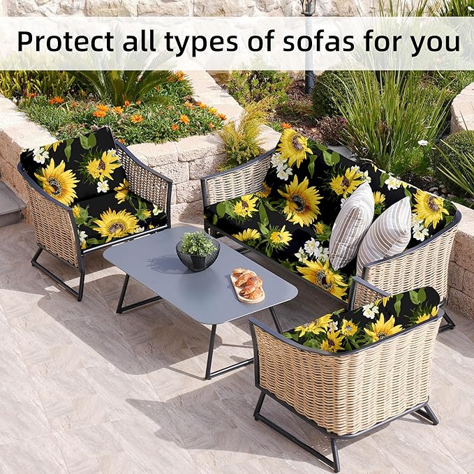 8Pcs Stretch Patio Cushion Covers,Outdoor Couch Covers Replacement,Outdoor Couch & Sofa Slipcovers,for Patio Furniture Cushion Covers,Washable Reusable Furniture Protector(Sunflower,Cover Only)