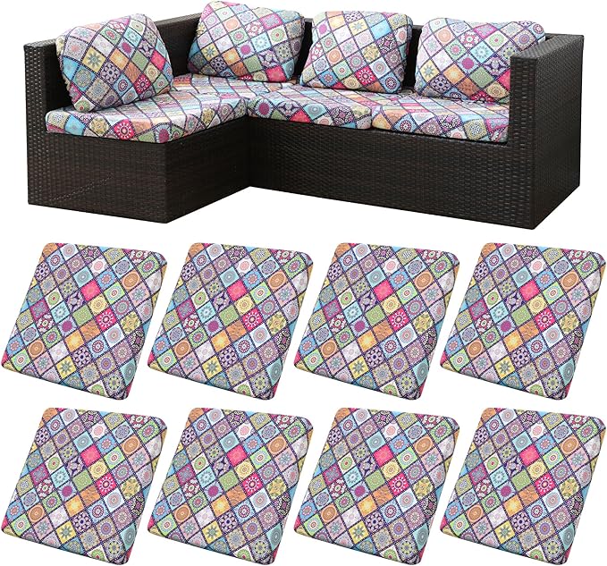 8Pcs Stretch Patio Cushion Covers,Outdoor Couch Covers Replacement,Outdoor Couch & Sofa Slipcovers,for Patio Furniture Cushion Covers,Washable Reusable Furniture Protector(Colored Glass,Cover Only)