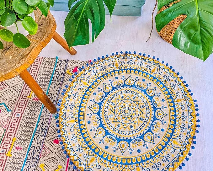 Boho Floor Pillow Cover Round Moroccan Large Pouf Ottoman Room Décor Cushion for Meditation Yoga and Boho Chic Bohemian Furniture Perfect for Living Room, Bedroom, Nursary or Children Room Unstuffed
