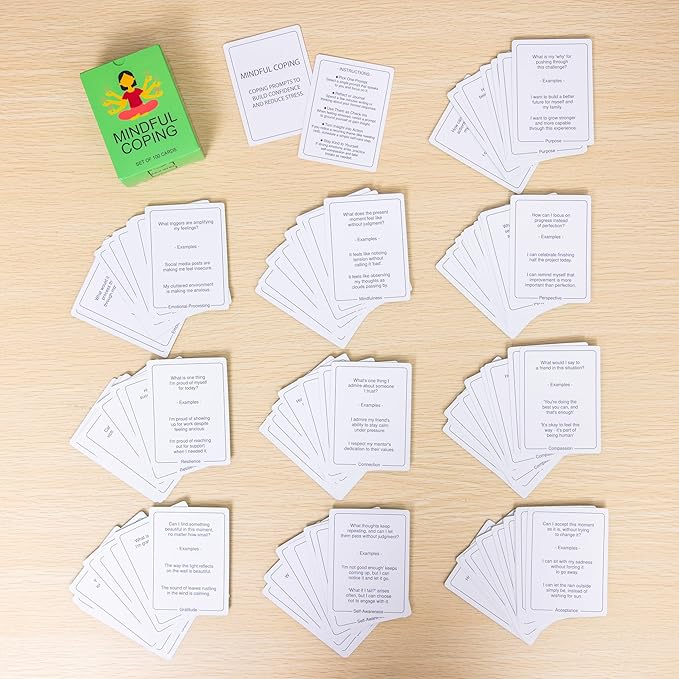 100 Mindful Coping Activity Cards – Self-Care & Stress Management Prompts for All Ages | Portable Travel Deck for Mental Wellness, Focus & Stress Relief