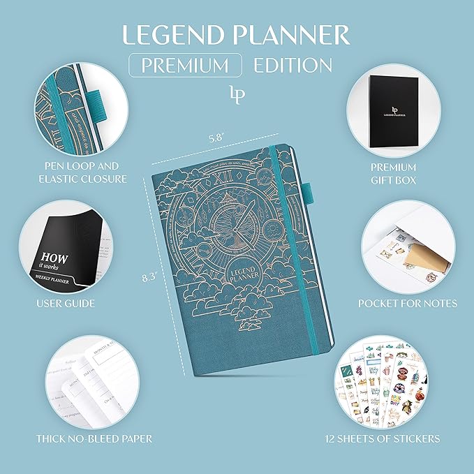 Legend Weekly Planner Premium – Undated Weekly, Monthly & Budget Planner – Life Organizer for Time Management & Productivity, A5 (Dark Teal)