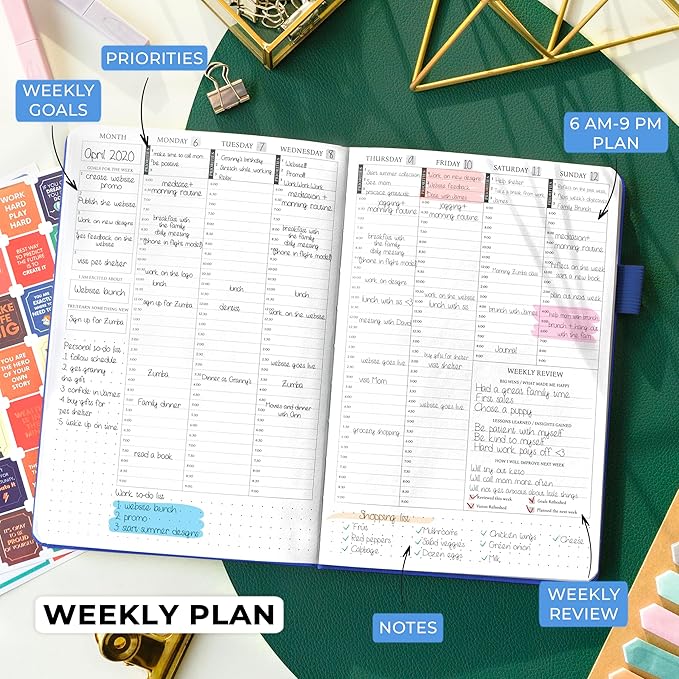 Legend Planner Hourly Schedule Edition – Deluxe Weekly & Daily Organizer with Time Slots. Time Management Appointment Book Journal for Work & Personal Life, Undated, A5 Hardcover – Blue Debossed