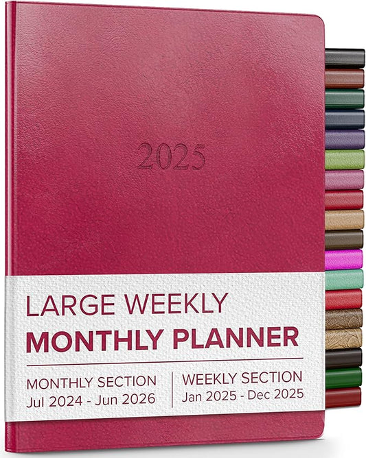 Gallery Leather Large Weekly Monthly Planner 2025, Elegantly Bound Calendar Planner and Notebook with Stylish Gold-Gilded Page Edges, 12 Months - Acadia Wild Rose - 9.75 x 7.5 "