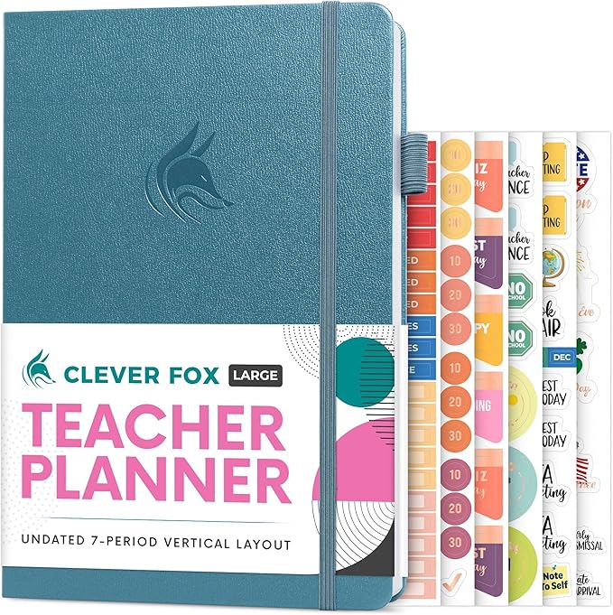 Clever Fox Teacher Planner – School Year Planner with Calendars & Lesson Plans – Teacher Plan Book for Classroom & Homeschool Organization - Undated, 7x10″, Hardcover (Aquamarine)