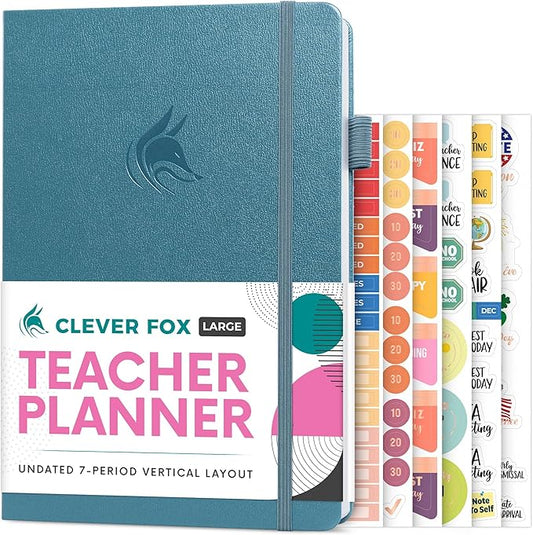 Clever Fox Teacher Planner – School Year Planner with Calendars & Lesson Plans – Teacher Plan Book for Classroom & Homeschool Organization - Undated, 7x10″, Hardcover (Aquamarine)