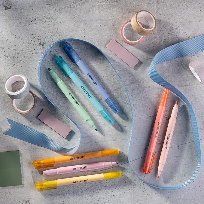 DIVERSEBEE Dual Tip Bible Highlighters and Pens No Bleed, 8 Pack Assorted Colors Quick Dry Highlighters Set, Cute Markers, Bible Study Journaling School Office Supplies and Accessories (Pastel)