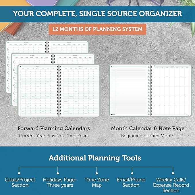 Planner Pad Spiral Bound 3-Tier Funnel Down 12 Month Organizer, July 2025 – June 2026 / Academic Year, Greenish Grey Cover/Soft Green Ink, 6 3/4" x 8 1/2"