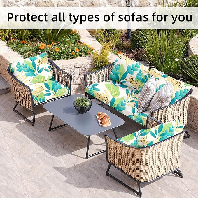 8Pcs Stretch Patio Cushion Covers,Outdoor Couch Covers Replacement,Outdoor Couch & Sofa Slipcovers,for Patio Furniture Cushion Covers,Washable Reusable Furniture Protector (Leopard,Cover Only)
