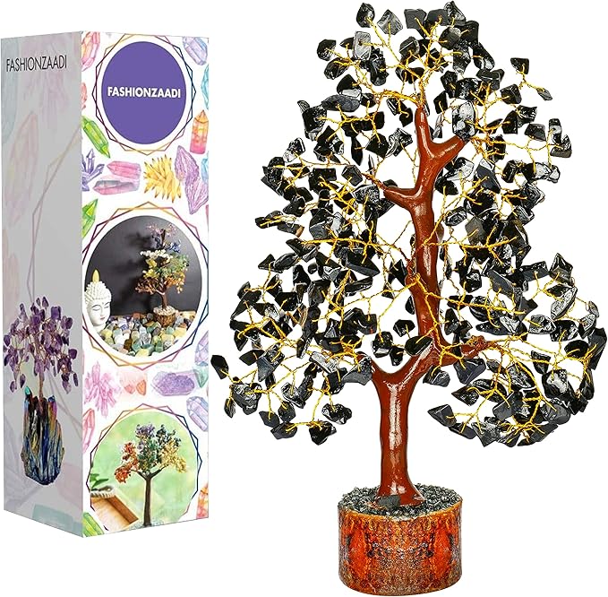 FASHIONZAADI Black Tourmaline Gemstone Tree - Crystal Tree of Life - Crystals and Stones Home Office Decor - Good Luck Gifts for Women