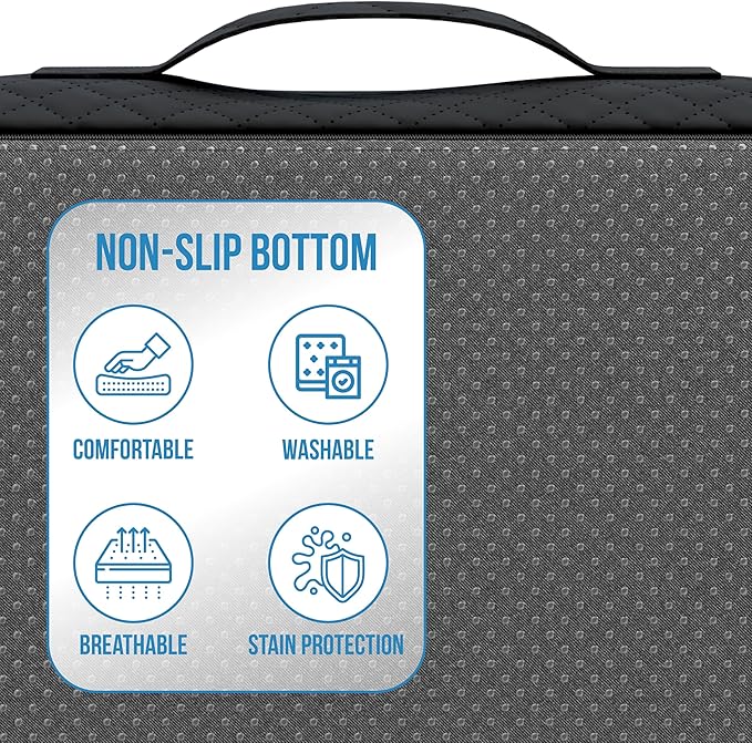 Extra Large Wheelchair Seat Cushion - for Sciatica and Lower Back Pain Relief, Anti-Slip, Removable Strap, Coccyx Pain Relief, 19” X 17” X 3” (Black)