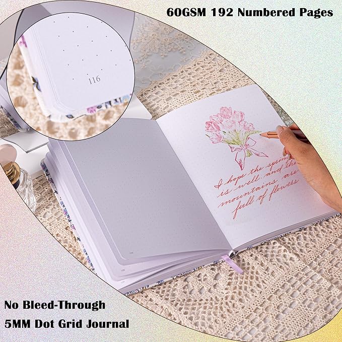 TIEFOSSI Dotted Journal Notebook for Women, A5 Dotted Grid Notebook for Writing, 190 Pages Thick Paper, Travel Daily Journal, for Work Home School, Note Taking, Business, 8.4 X 5.8 In
