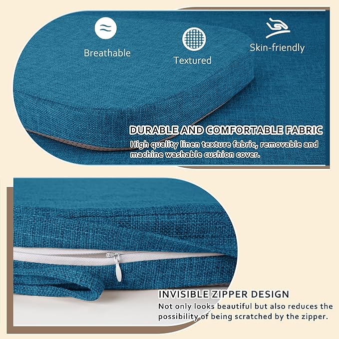 ELFJOY Chair Cushions for Dining Chairs Kitchen Chair Cushions U Shape Non Slip Chair Pads Set of 4 Seat Cushions with Ties Indoor 16.7" x 16" Blue