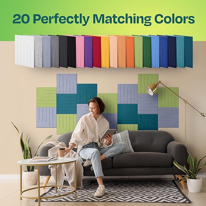 Acoustic Panels 12-Pack Soundproof Wall Panels 12"x12"x0.4" Decorative Sound Dampening for your Home, Office, Studio, Bedroom & More with Unique LineWave Carving [Dusky Gray]