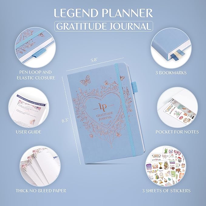 Legend Gratitude Journal – Guided Daily Journal to Foster Positivity & Happiness – Grateful Notebook to Write In – Inspirational Affirmation & Thankful Notebook – Hardcover (Periwinkle)