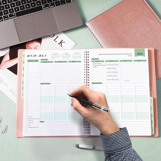 2026 Planner - 11.38'' x 8.74'', Weekly & Monthly Planner Notepad 2026, JAN. 2026 - DEC. 2026, Appointment Book, 60 Minutes Interval, Monthly Tabs, Faux Soft Leather, Spiral Bound - Rose Golden