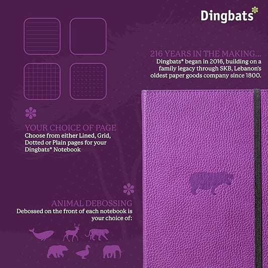 Dingbats* Wildlife Lined Writing Journal Notebook A5 - Vegan Leather Hardcover - Ideal for Work, Travel - Pocket, Elastic Closure, & Bookmark