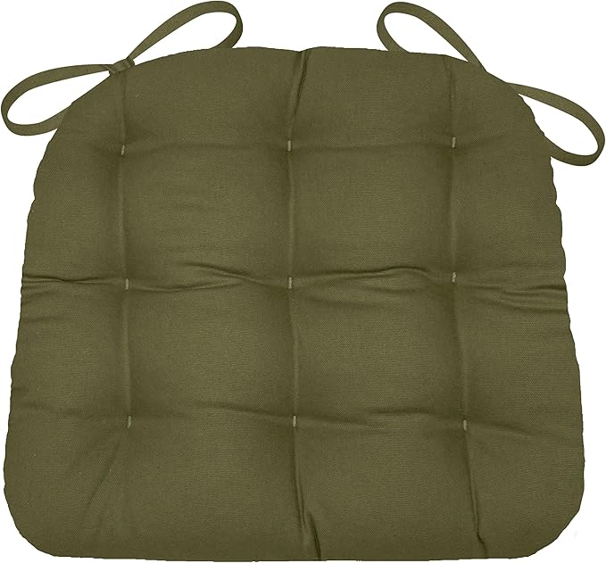 Barnett Home Decor Cotton Duck Dark Sage Green Dining Chair Pad with Ties - 15 x 17 Size Small Chair Cushion - Latex Foam Fill - Machine Washable, 100% Cotton, Made in USA (Boxwood/Small)