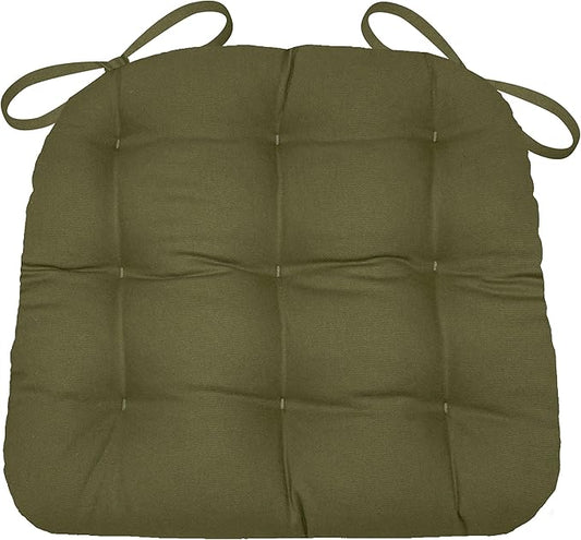 Barnett Home Decor Cotton Duck Dark Sage Green Dining Chair Pad with Ties - 15 x 17 Size Small Chair Cushion - Latex Foam Fill - Machine Washable, 100% Cotton, Made in USA (Boxwood/Small)