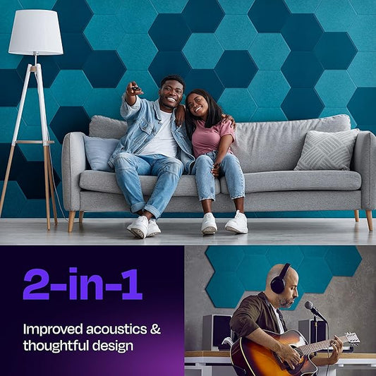 Acoustic Panels 12-Pack Soundproof Wall Panels 12"X10.4"X0.4" Sound Panels High Density Sound Dampening Panels - [Light Turquoise Hexagon]