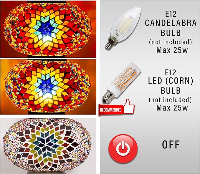 mozaist Turkish Tiffany Style Moon Shape Table Lamp, Moroccan Mosaic Crescent Handcraft Desk Light, Rustic Stained Glass Dining Room, Bedside Colorful Home Decor with E12 Socket & US Plug (Sunflower)