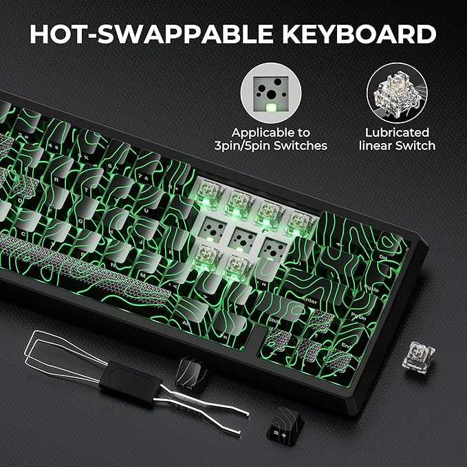 HITIME x XVX M67 60% Percent Keyboard Wireless, QMK/VIA Topographic Gaming Keyboard, Tri-Mode Thocky Creamy Mechanical Key Board, Hot Swappable Mount RGB IMD Tech for Win/Mac, Black