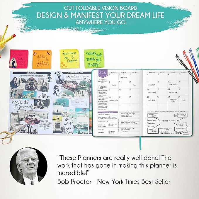 Life Planner - Undated Weekly & Monthly Planner, 12-Month Journey to Increase Productivity | Gratitude Journal, Life Organizer & Goal Journal | Include Foldable Vision Board, Habit Tracker & Stickers