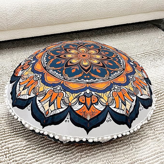 32 in Meditation Floor Cushion, Round Large Floor Pillow for Adult, Yoga Pillows for Sitting On Floor, Boho, Memory Foam Filling