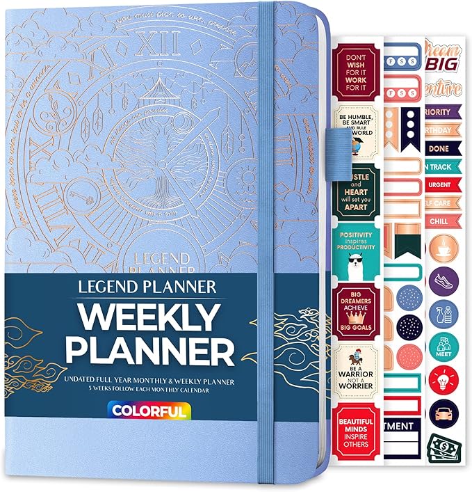 Legend Weekly Colorful Planner 2nd Edition – Undated Life & Work Agenda Journal for Time Management, Goal Setting, Productivity, Tasks & To Do Lists – A5 size, 5.8 ″ x 8.3″, Hardcover – Periwinkle