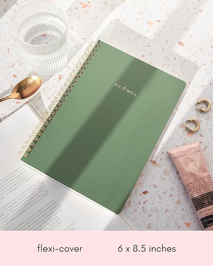 Kunitsa Co. Fitness Journal for Women - Track Workouts, Meals, and Weight Loss, Undated, Fits 120 Workouts, Sage Green, 6 x 8.5 Inches