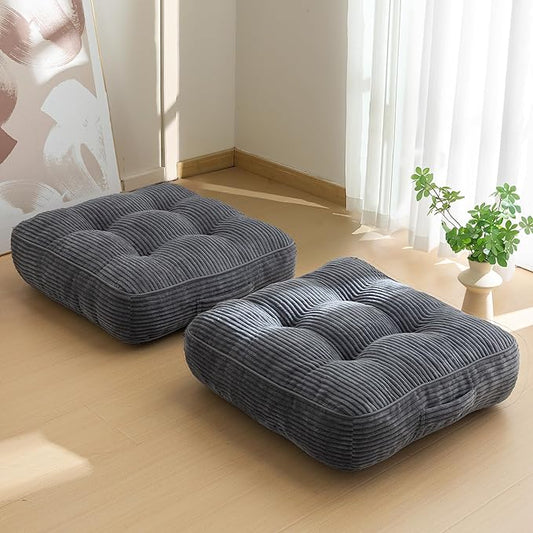 6" Washable Floor Pillow Cushion for Adults, Meditation Cushion Pillow, Large Square Floor Sitting, Removable Tufted Corduroy Cover, for Tatami Living Room or Yoga, 22x22 Inch, 2Pack, Machine Washable