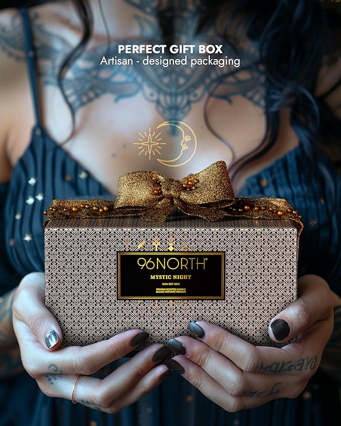 96NORTH Luxury Black Candle | Large 3-Wick Jar Candle | Up to 40 Hours Burning Time | 100% Natural Soy Wax | Relaxing Aromatherapy Aesthetic Candle | Housewarming Gift for Men and Women