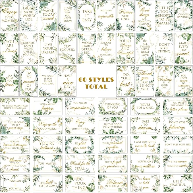 Jinei 300 Inspirational Affirmation Cards Positive Motivational Cards Small Mini Encouragement Quotes for Women Church End of the Year Teacher Gifts(Eucalyptus)