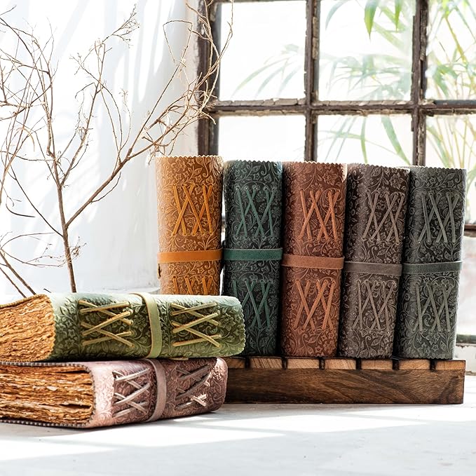 LEATHER VILLAGE Leather Bound Floral Embossed Journal for Women Men - 200 Pages, 6”X4”(A6), Brown - Book of Shadows, Vintage Blank Paper Travel Diary, Notebook for Writing, Drawing, Sketchbook