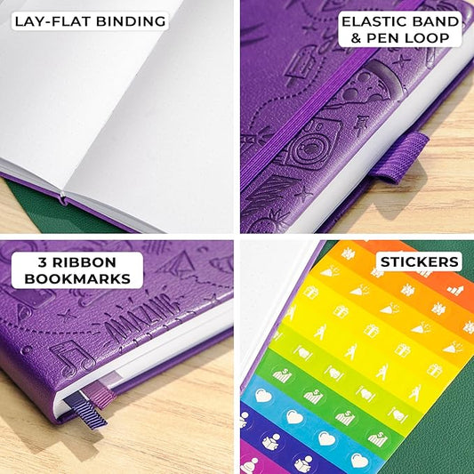 Clever Fox Dotted Journal 2.0 – Compact Planning and Sketching Dot Grid Notebook 120 GSM Thick, No-Bleed Paper – Planner with Pen Loop, Pocket, Ribbons, Stickers A5 - Purple