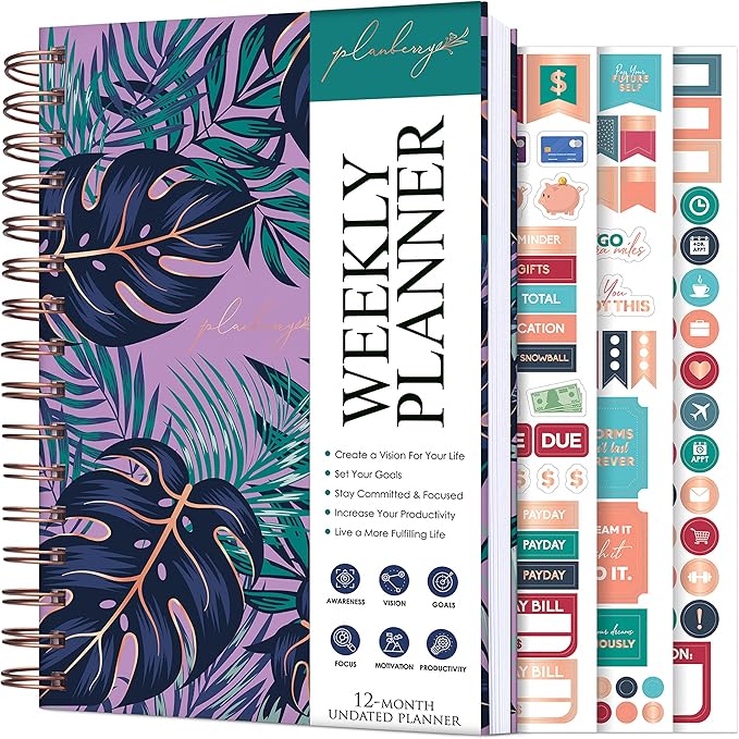 PLANBERRY Weekly Planner – Undated Life Organizer & Budget Planner – Time Management, Goal Setting, To-Do List, Work-Life Balance & Habit Tracker – 6.1″ x 8.1″ (Wild Purple)