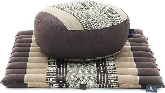 Leewadee Meditation Cushion Set – 1 Small Zafu Yoga Pillow and 1 Small Roll-Up Zabuton Mat Filled with Kapok